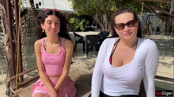 Public Pickup Stepmom and Stepdaughter on Beach – Risky Dick Flashing Cum on Face