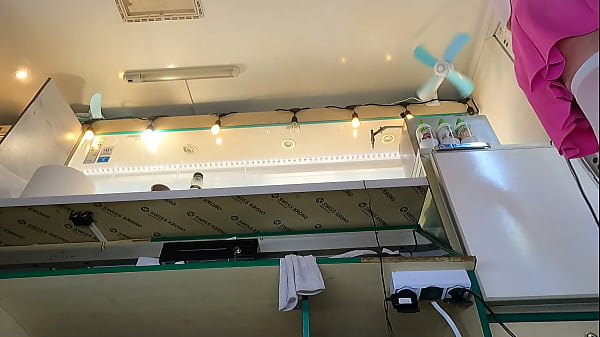 Super sexy slim eighteen years old chick working in pear thongs and braless