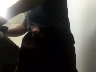 MILKING HIS BIG UNCUT BRAZILIAN DONKEY DICK AT WORK