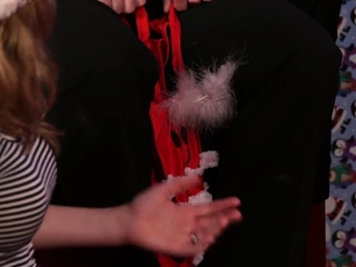 CFNM Xmas BJ babes suck cock in group