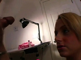 Nikki tugs on cock
