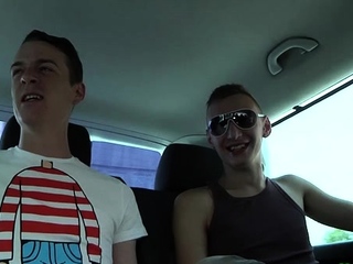 Homosexual dude gets ass gangbanged in a car