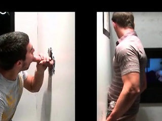 Hot stud gets naked and takes gloryhole gay BJ