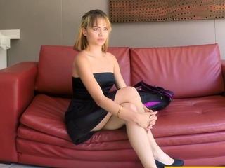 Petite Latina blondie rides dick for job
