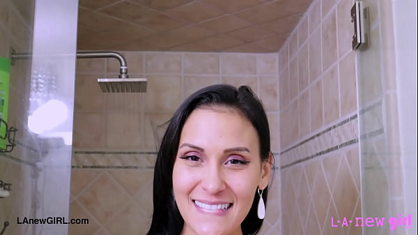 Striking brunette talent took a shower